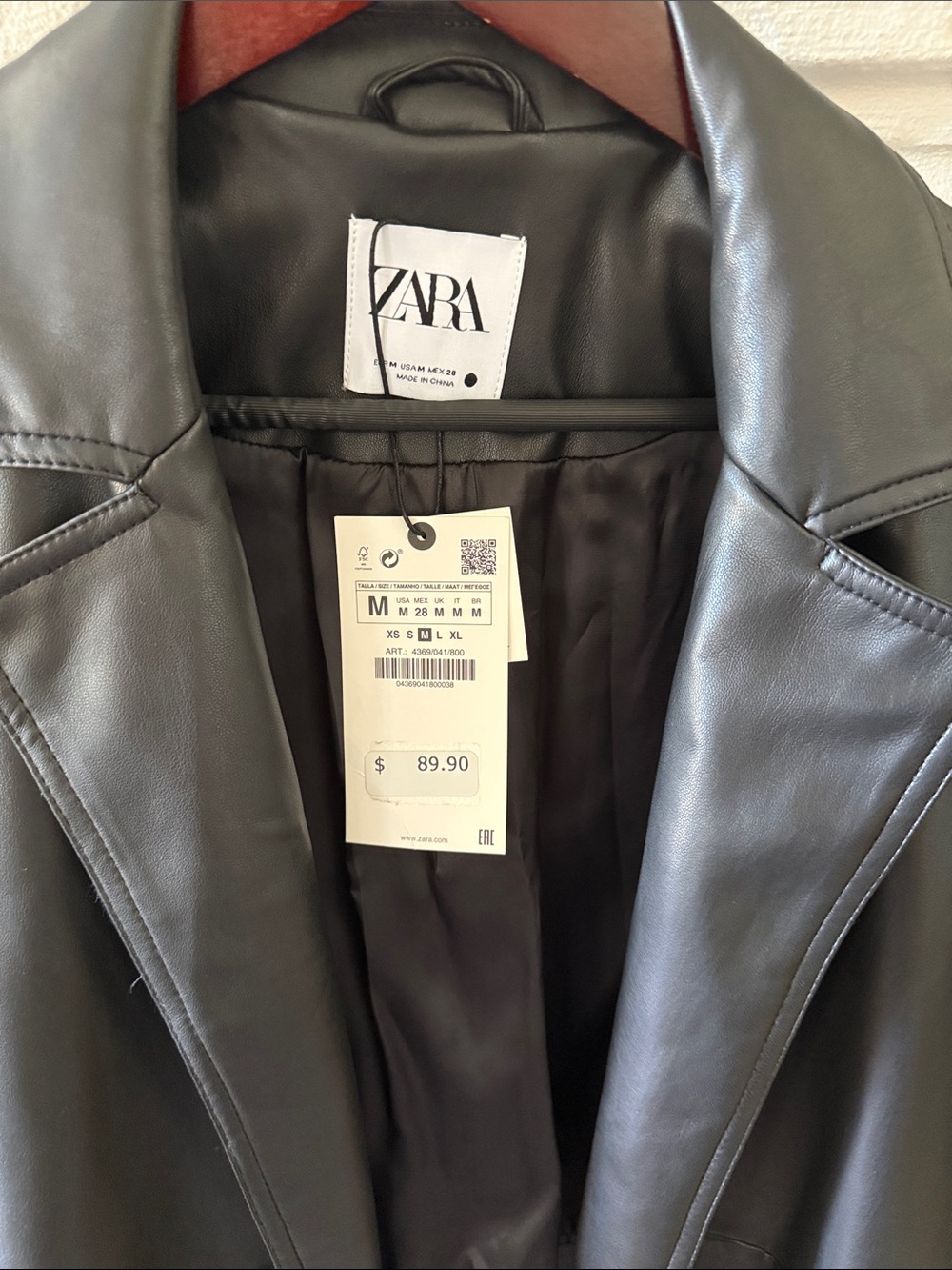 ZARA Black Faux Leather Trench Coat - Picture 2 of 6